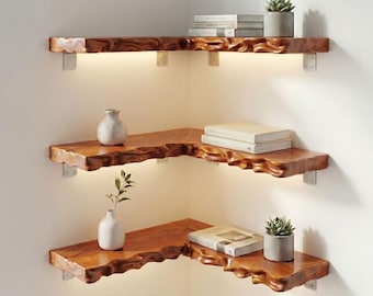 Mensole galleggianti, mensola angolare in legno a forma di L, decorazioni personalizzate, librerie sospese per la casa