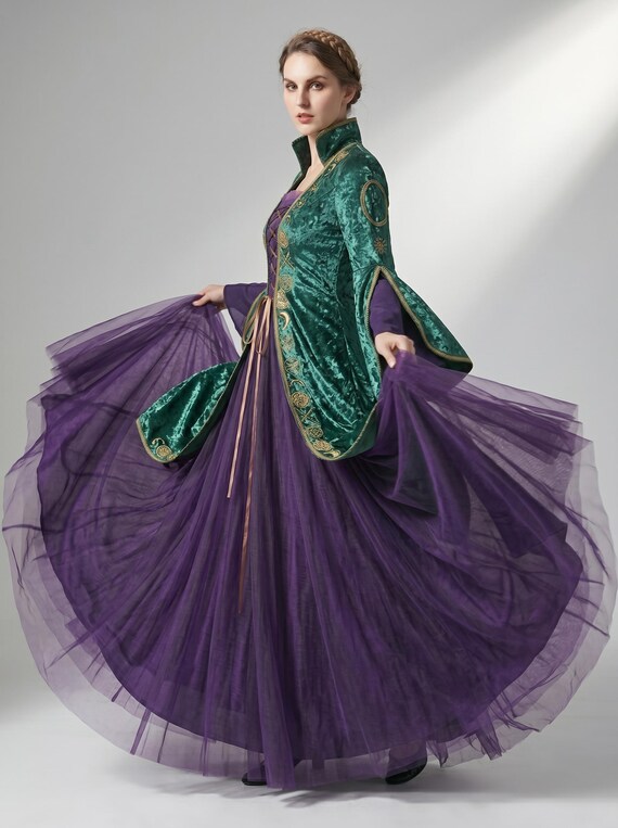 green velvet witch dress Medieval Dress, Renaissance Elven Gown, Celestial Gold Embroidery Robe, Gothic Purple Tulle Costume, Fantasy Larp Outfit refinished armoire dresser