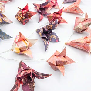 Handmade Origami Fairy Lights, 20 LED Battery Operated Strand, Paper Flower Garland