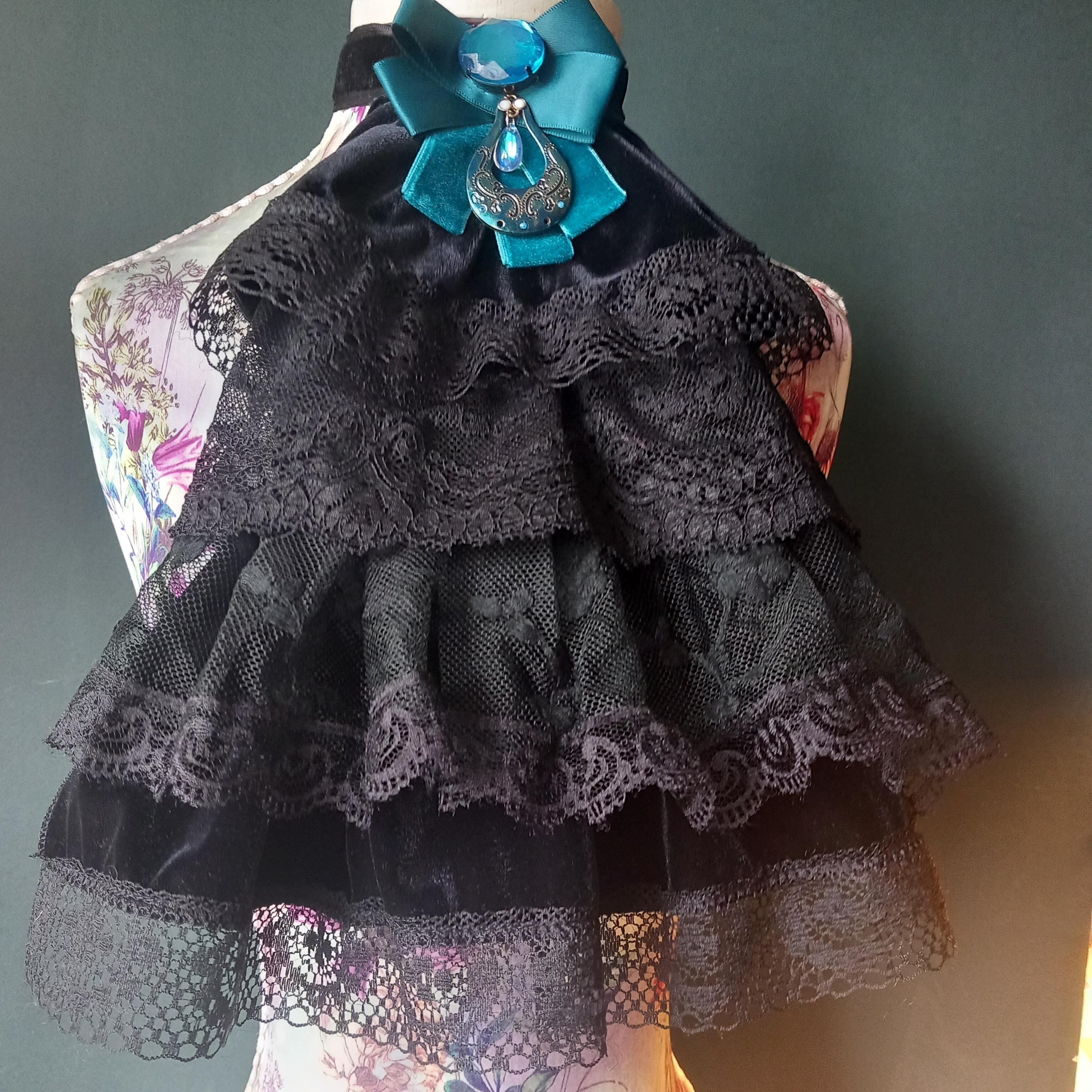 Gothic Black Ruffle Lace, Velvet Jabot, Vampire Cosplay Jabot ...