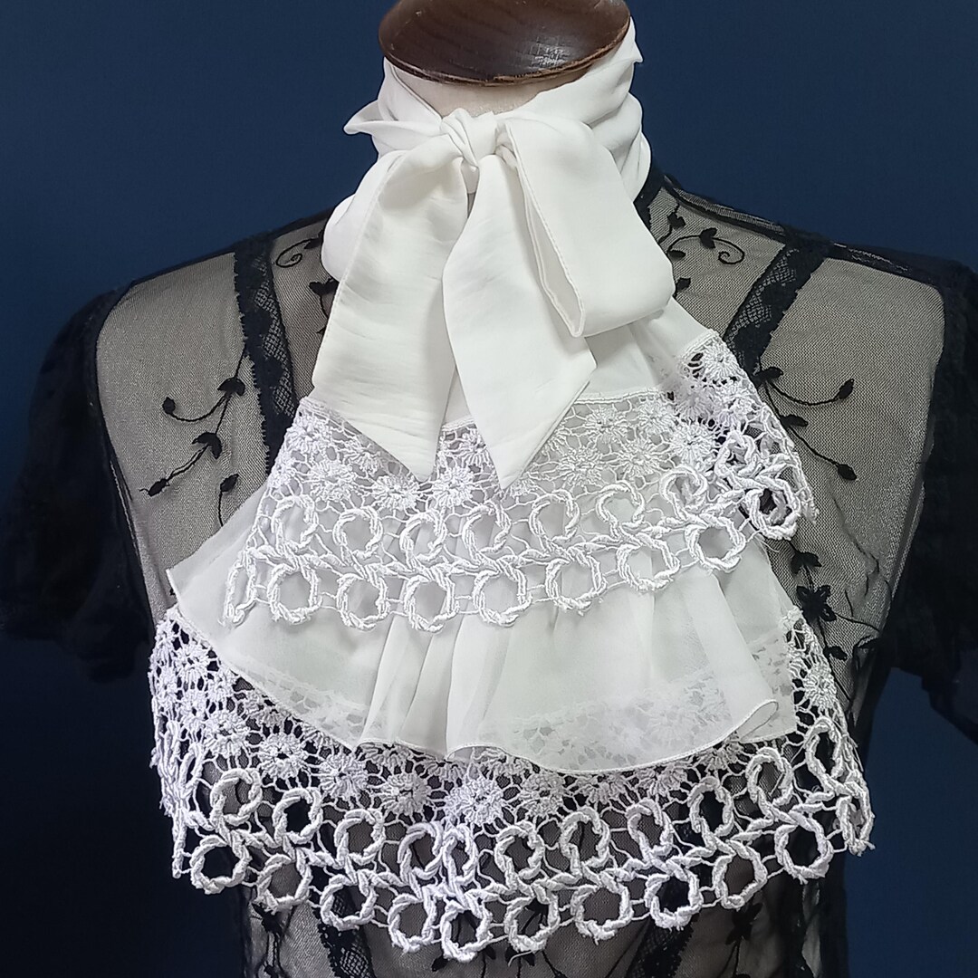 White Ruffle Jabot White Lace Ruffled Jabot: Renaissance Medieval Cosplay Costume - Etsy