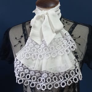 White lace ruffled jabot, Renaissance style jabot, medieval jabot, cosplay, party costume