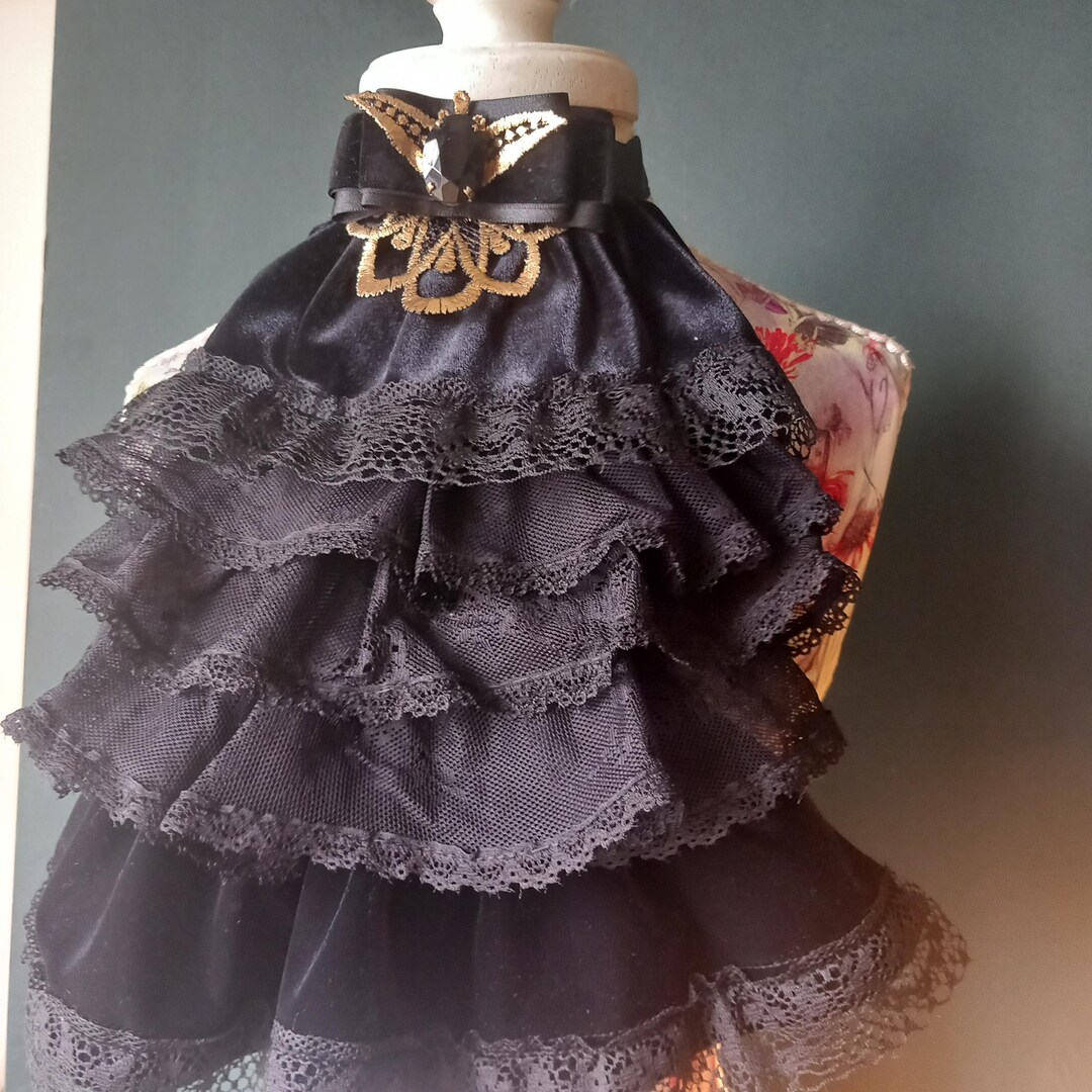 Gothic Black Ruffle Lace, Velvet Jabot, Vampire Cosplay Jabot ...