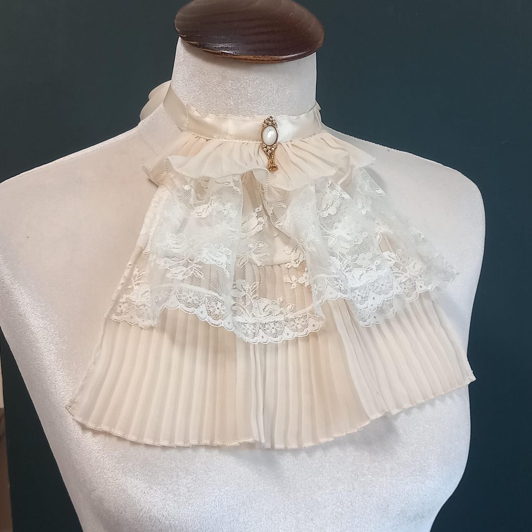 White Ruffle Jabot White Lace Ruffled Jabot, Renaissance Style, Medieval, Cosplay, Party ...