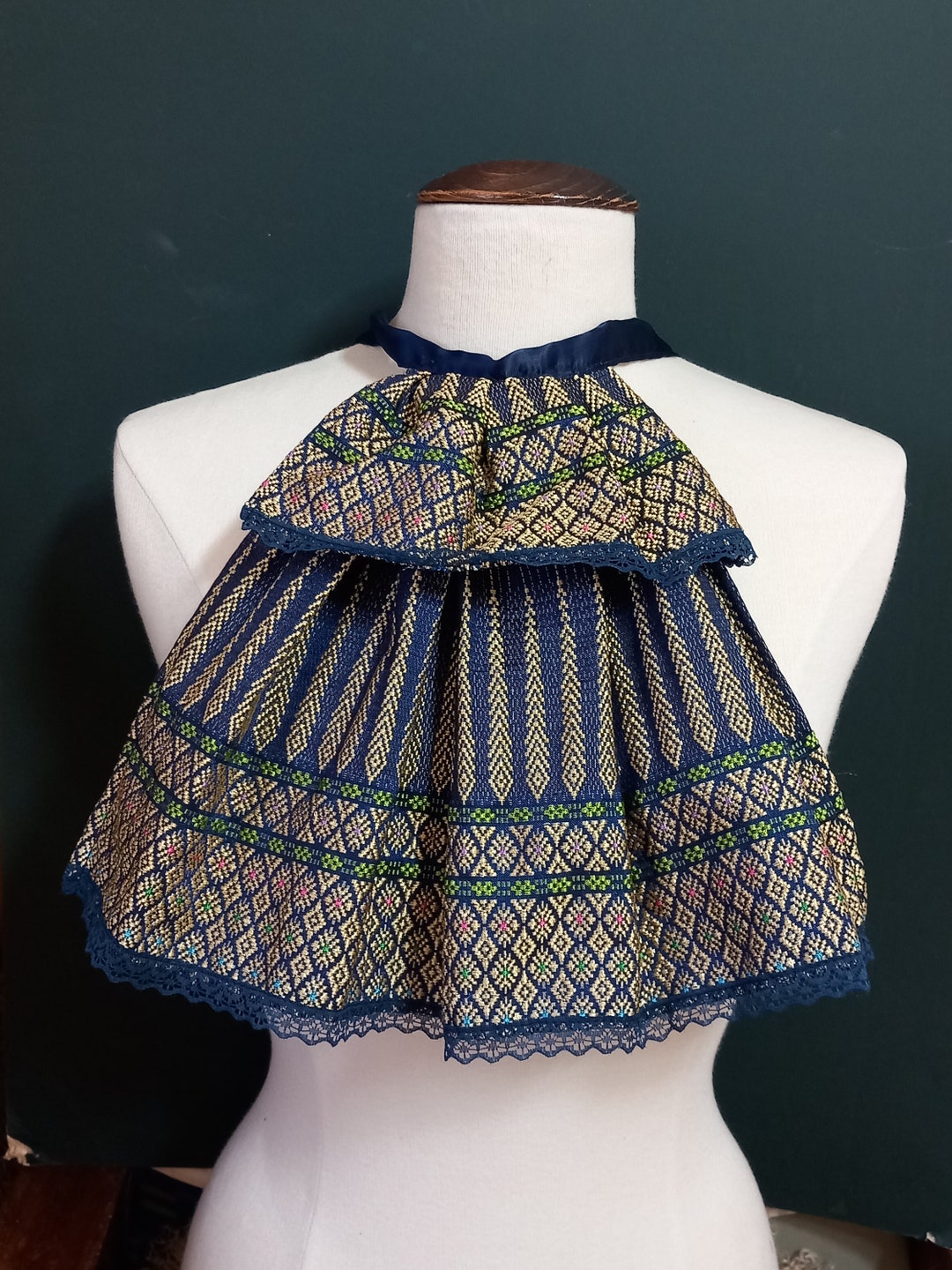 Edwardian Navy Blue Striped Jabot Victorian Goth Cravat Etsy