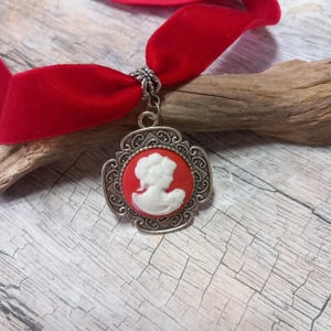 Victorian Cameo Choker: Elegant Red or Blue Ladies Pendant