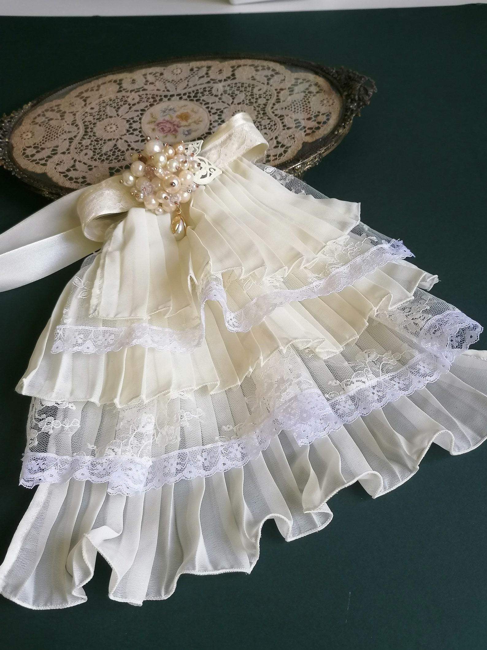 Ivory lace ruffle jabot Renaissance style jabot Medieval Etsy