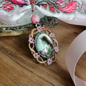 Viktorianischer Stil Cameo Halsband, zart rosa Satin und Brokat Halsband, romantisches Rokoko Halsband