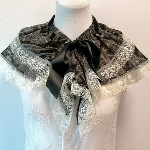Renaissance style capelet, grey floral ruffled collar, romantic Victorian accessories, medieval lace cape