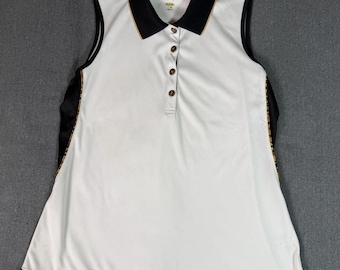 Greg Norman Women’s ML75 Leopard Accent Play Dry Sleeveless Golf Polo Size M