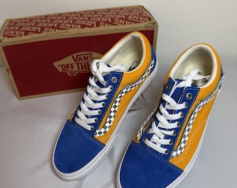VANS Men’s Old Skool Checkboard Sidestripe Sneakers Size 8.5 Yellow Blue White