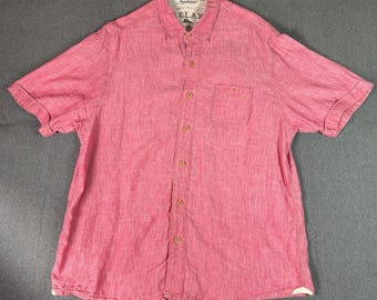 Tommy Bahama Men's Linen Short Sleeve Shirt Pink Size XL