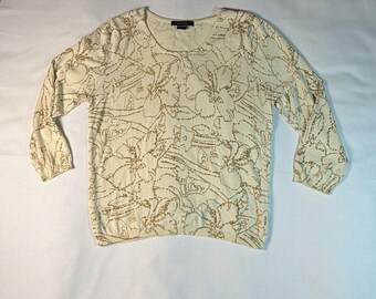 Top de manga larga estilo Y2K de Mel & Lisa para mujer, estampado floral, mezcla de seda, talla grande, color crema.