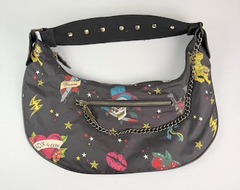 Betseyville by Betsy Johnson Tattoo Print Hobo Bag Handbag Black Purse