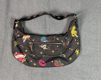 Betseyville by Betsy Johnson Tattoo Print Hobo Bag Handbag Black Purse