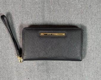 Betsey Johnson Black Saffiano Wristlet Wallet Zip Around