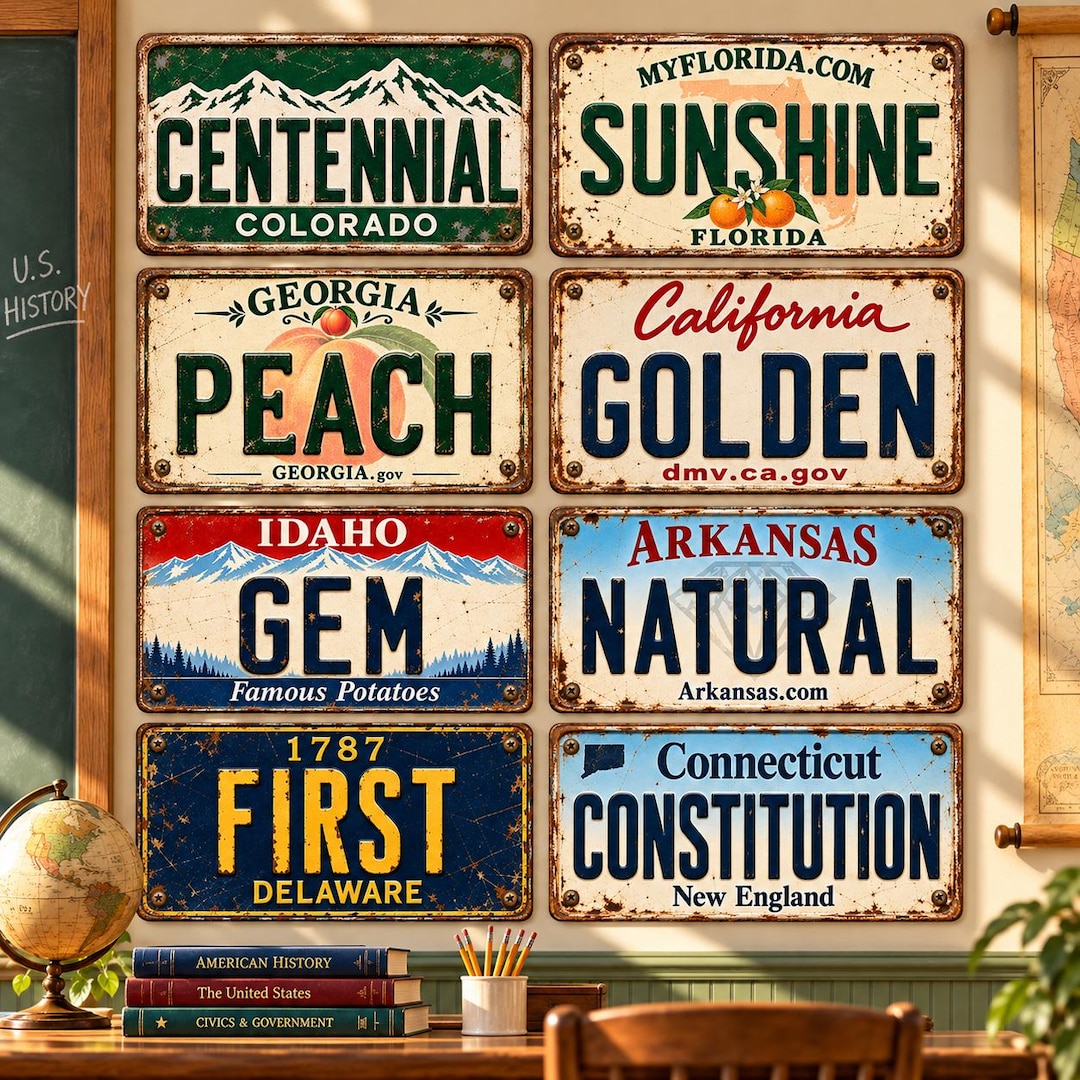 50 Editable State License Plate Digital Bundle, Personalized Designs ...