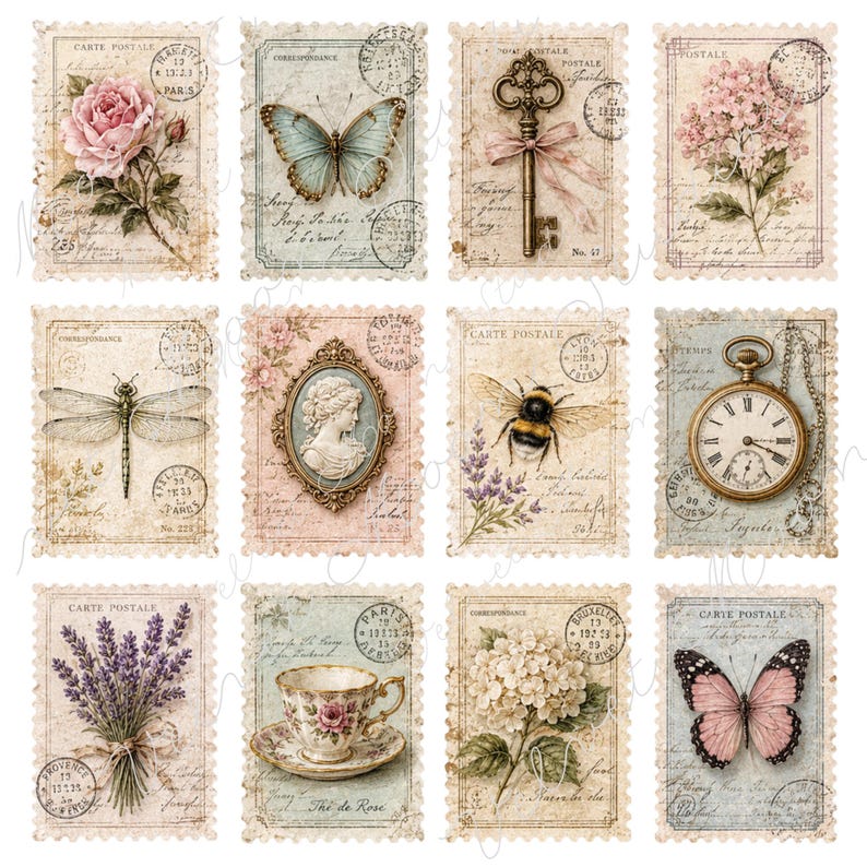 Vintage Ephemera Collage Sheet for Crafts, 1 File Contains ALL Stamps ...