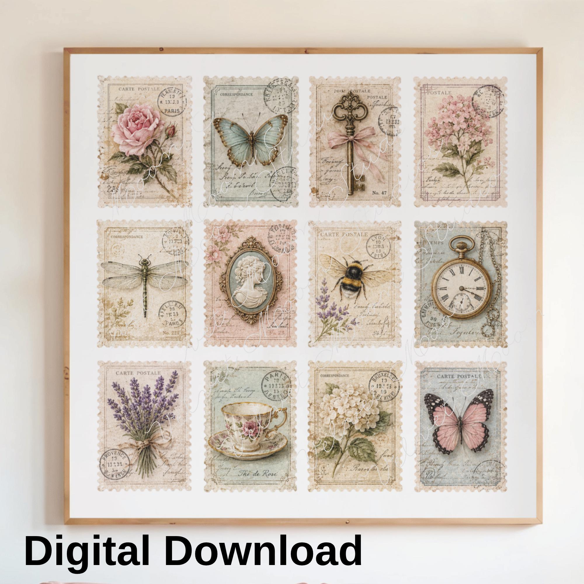 Vintage Ephemera Collage Sheet for Crafts, 1 File Contains ALL Stamps ...