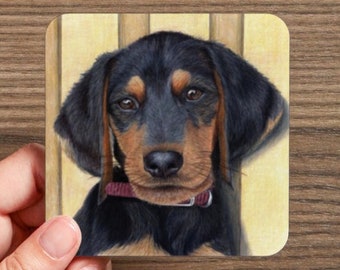 Puppy Coaster SET of 4, Personalized Coasters, Dog Art, Dog Home Decor