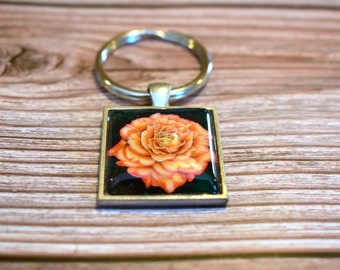 Orange Rose Flower Original Art Drawing Handmade Durable Keychain