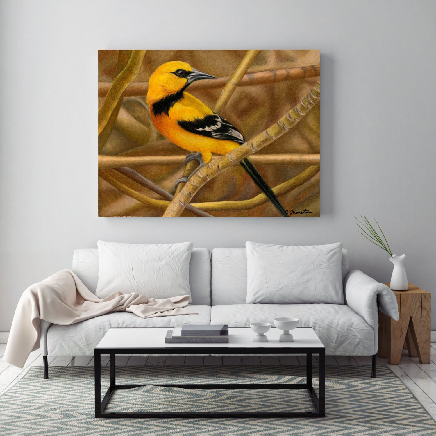 Hooded Oriole Bird Wildlife Wall Art Metal Print Colored Etsy