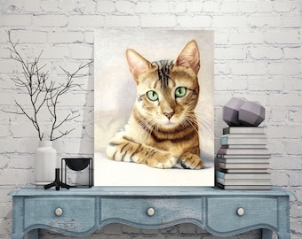 Bengal Cat Wall Art, Kitten Artwork, Colored Pencil Drawing, Metal Print
