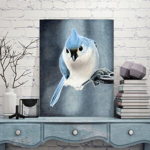 Tufted Titmouse Wildlife Art Metal Print, Wall Art, Drawing, Painting, Colored Pencil Art image 1