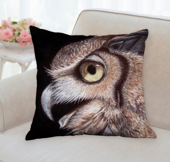 Owl Art Pillow Owl Throw Pillow Bird Decorative Pillow Etsy