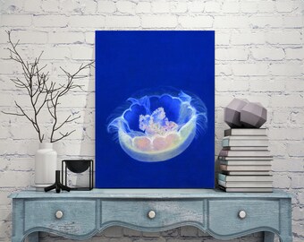 Jellyfish Wildlife Wall Art, Jelly Fish Artwork, Colored Pencil Drawing, Ocean Art, Metal Print