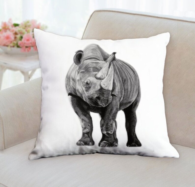 Rhino Decorative Pillow, Art Pillow, Rhino Throw Pillow Etsy