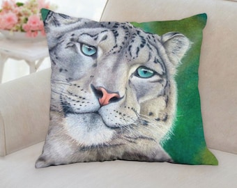 Snow Leopard Art Pillow, Decorative Pillow, Leopard Throw Pillow