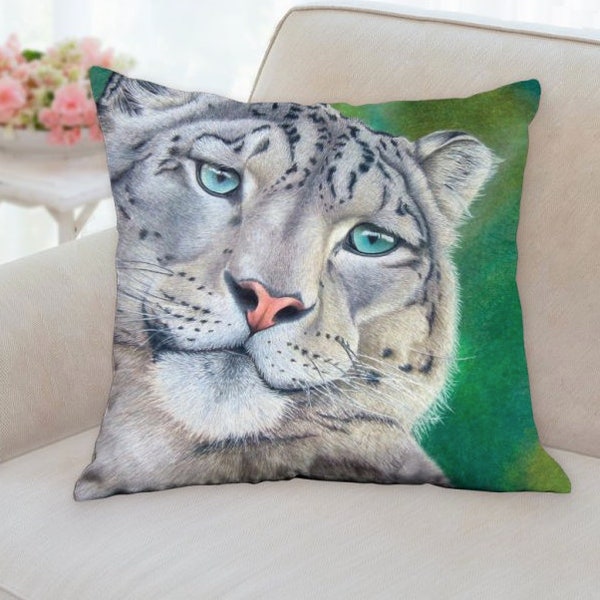 Snow Leopard Art Pillow, Decorative Pillow, Leopard Throw Pillow