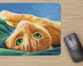 Katzen Mauspad, Katze MausPad, GIft für Katzenliebhaber, Orange Lebkuchen Katze Zeichnung - Art Mousepad