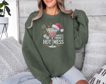 Santa's Hot Mess Martini Sweatshirt, Funny Christmas Party Sweater