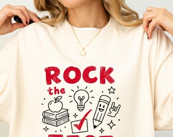 Camiseta para profesores para el día de exámenes, camiseta Comfort Colors para profesores, camiseta retro motivacional para profesores, camiseta para exámenes estatales, camiseta para el equipo de profesores