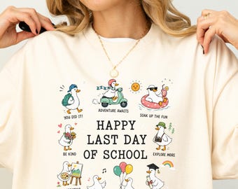 Camiseta de ganso para el último día de clases, camiseta divertida para profesores, camiseta de fin de curso, camiseta para graduados, regalo bonito para profesores, camiseta para las vacaciones de verano.
