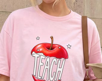 Camiseta gráfica de Apple para profesores / Camiseta extragrande inspirada en Free People / Camiseta para profesores dibujada a mano