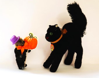 Steiff zwarte Halloween kater ID&#39;s jaren 60 Duits 14 CM (5&quot;) Katze, Duitse kunst en verzamelobject miniatuurpop, nr. Mint. ZELDZAAM
