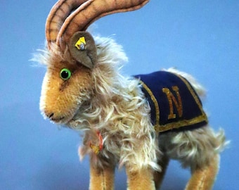 Rara mascota de cabra Steiff de la Academia Naval de EE. UU. de 1957, peluche de mohair con identificación