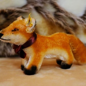 Early Steiff Fox ,w/ IDs, Mohair German Toy 10cm, HTF