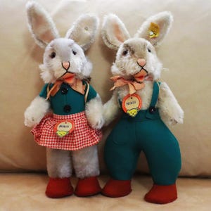 Rare Steiff Nikili Rabbits Boy & Girl Pair, w/IDs, 1954-57 only, n/MINT, German Art and Collectibles Toys, Antique Dolls, Easter Bunny Decor
