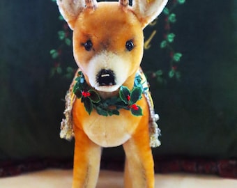 Steiff Vintage Roebuck Deer,w/Ids,Christmas Stag Decor 1960s 14 1/2"T, EXC