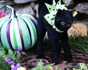 Sale Price - Large Steiff Black Cat IDs, 1960s Halloween Art and Collectibles, 13&quot; Tall (tip of tail) Holiday Decor Toy Doll, Minty RARE !