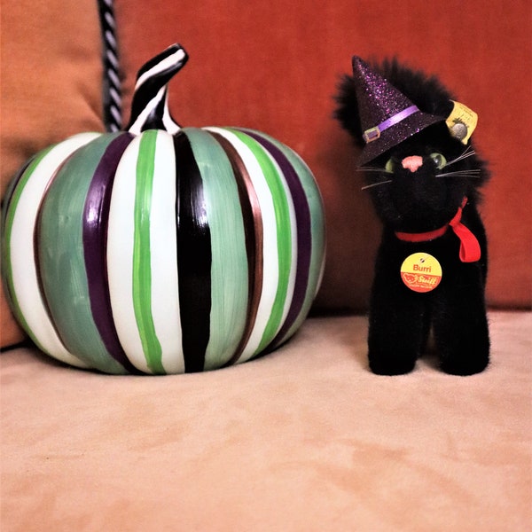 Vintage Steiff Black Halloween Cat Burri  All IDs 1979-84 only, German Art & Collectible Miniature Mohair Kater Doll 12cm T, Mint , RARE !