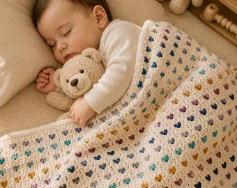 Heart Baby Blanket Crochet Pattern PDF | Textured Hearts, Nursery Gift (Digital Download)