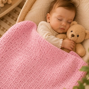 Easy C2C Crochet Baby Blanket Pattern, Textured Pink Blanket (PDF Download)