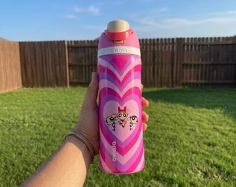 Custom Powerpuff Girls Inspired Owala Water Bottle | Handmade Personalized Print 32oz Insulated Stainless Steel Tumbler | Unique Gift Idea