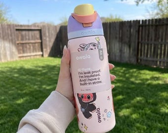 Labubu Inspired Owala Bottle, Custom Handmade Print Water Bottle, 32oz Insulated Tumbler, Cute Character Gift for Her, Aesthetic Hydration