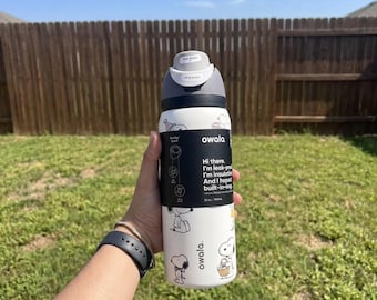Custom Snoopy Inspired Owala FreeSip Water Bottle - 32oz Personalized Insulated Stainless Steel - Unique Handmade Print Design
